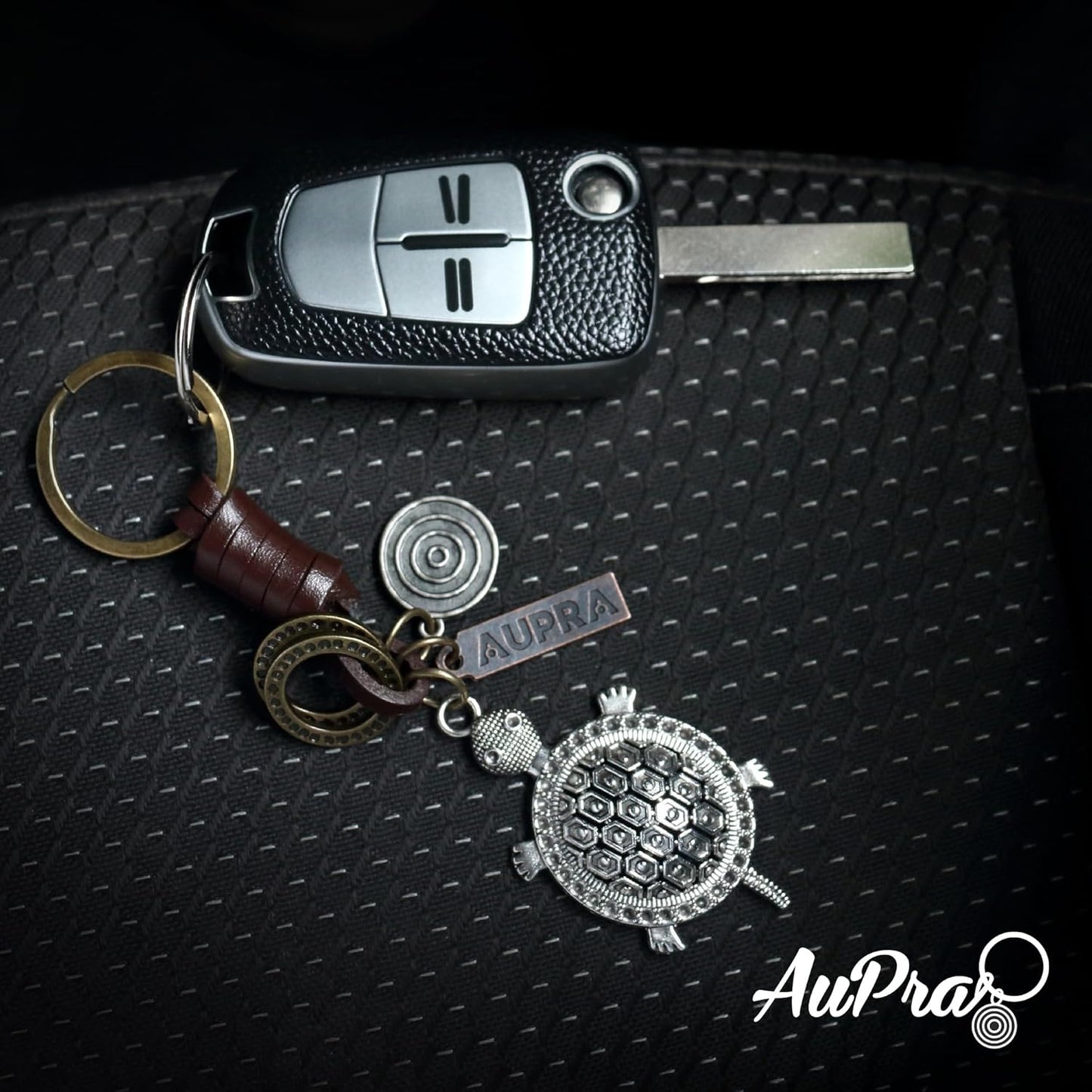 3D Turtle Keychain Charm – Handmade Vintage Leather – Good Luck Gift Keyring-AuPra