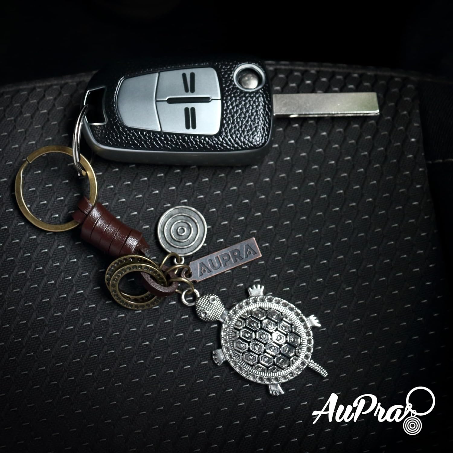 3D Turtle Keychain Charm – Handmade Vintage Leather – Good Luck Gift Keyring-AuPra