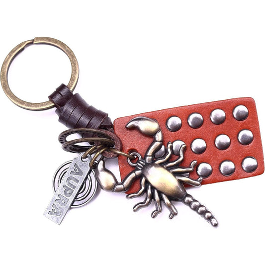 Scorpion Keychain Charm – Handmade Vintage Leather – Reptile Gift Keyring-AuPra