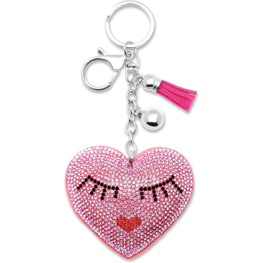 Eyelashes Heart Crystal Keychain – Velvet Sparkle Tassel Charm – Clip Bag Keyring Gift for Girls-AuPra