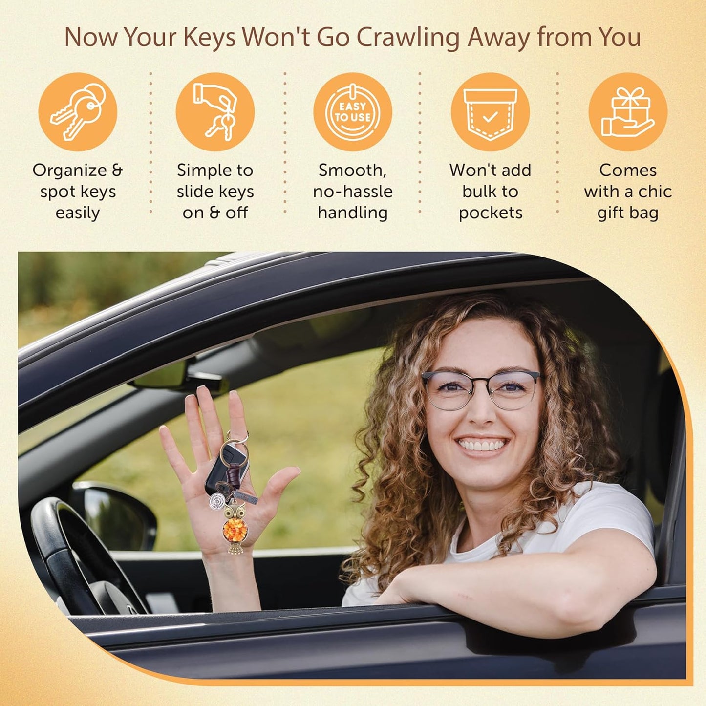 Amber Owl Keychain Charm – Handmade Vintage Leather – Bird Lover Gift Keyring-Amber-AuPra