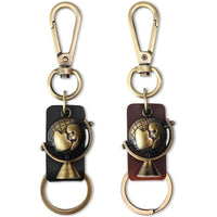 Globe Keychain Charm – Handmade Vintage Leather – Travel Lover Gift Keyring-AuPra
