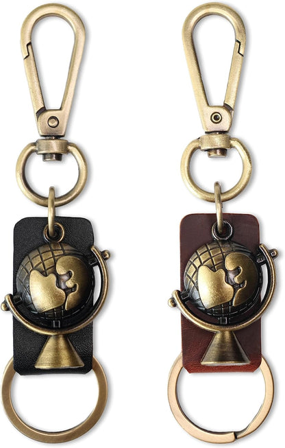 AuPra World Globe KeyChain Gift Women & Men Leather KeyRing Home Car Door Keys Holder Traveler Present