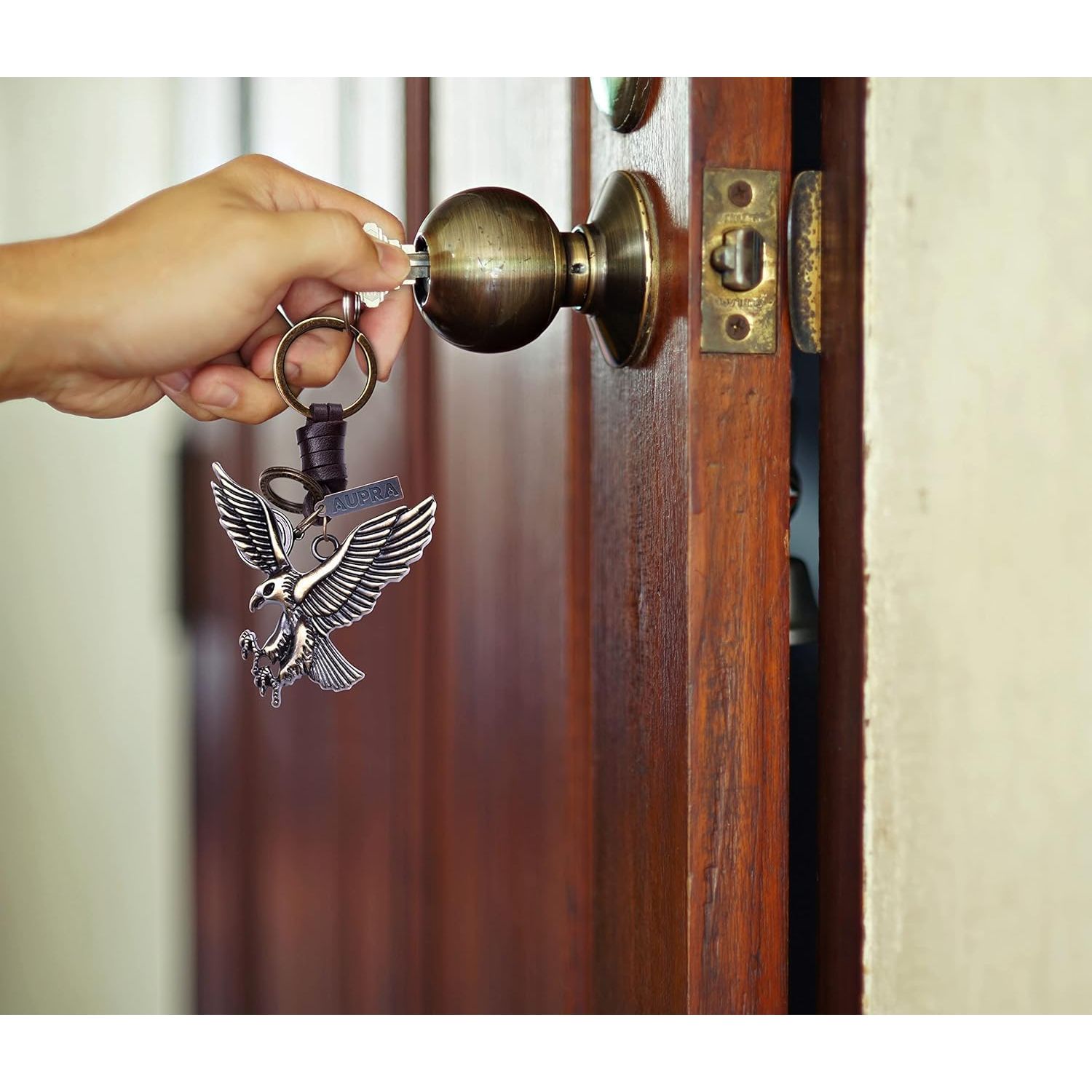 Eagle Keychain Charm – Handmade Vintage Leather – Bird Gift Keyring-AuPra