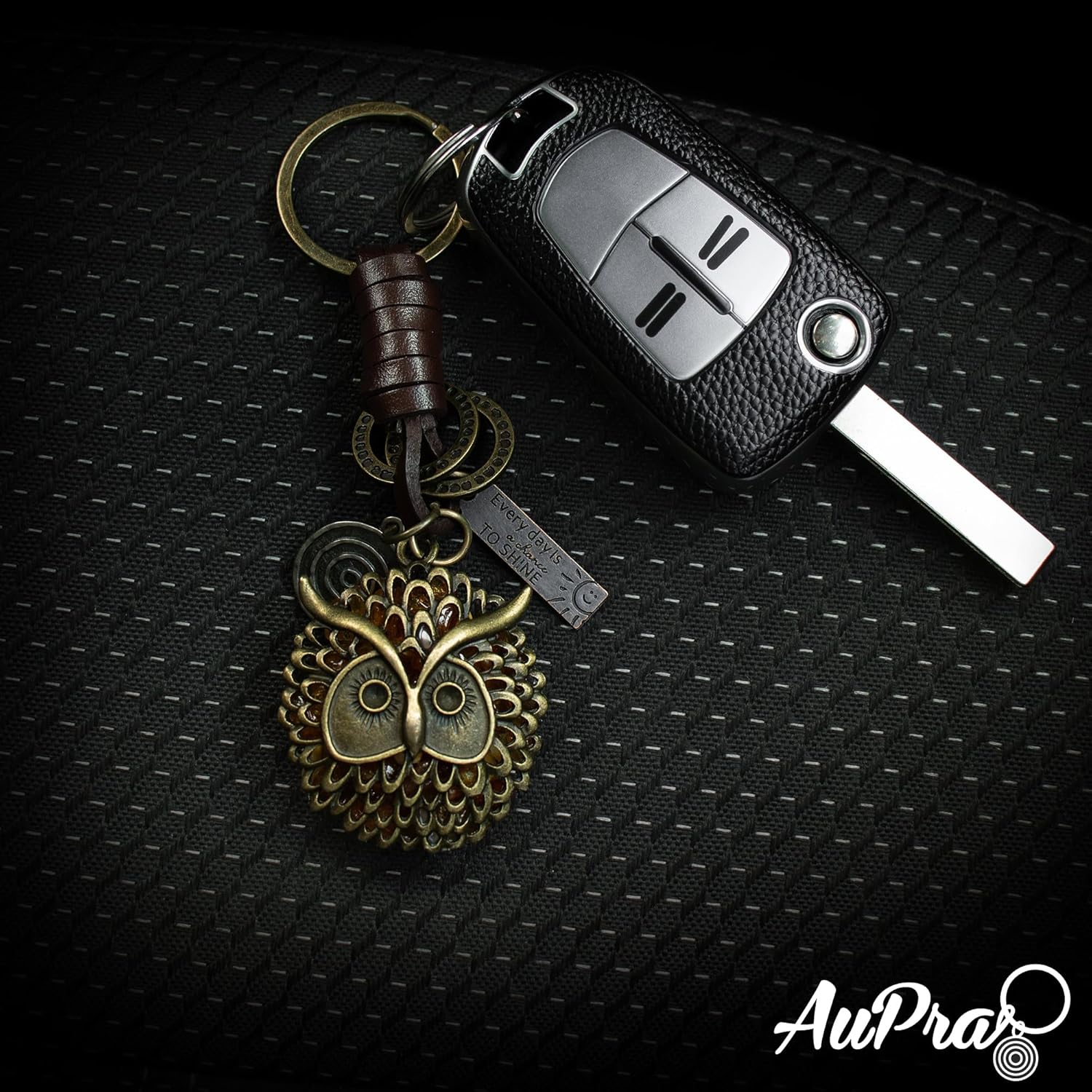 Amber Owl Keychain – Handmade Vintage Leather – Bird Lover Gift Keyring-AuPra