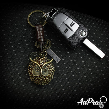Amber Owl Keychain – Handmade Vintage Leather – Bird Lover Gift Keyring-AuPra