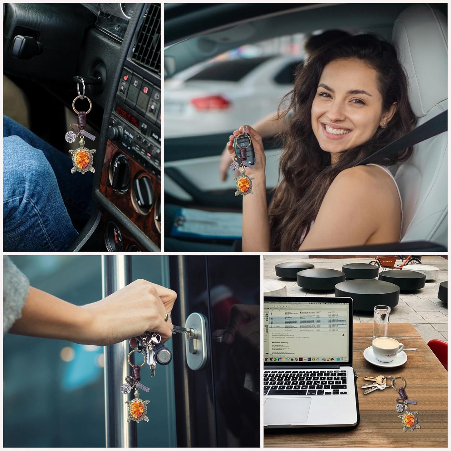 Amber Turtle Keychain Charm – Handmade Vintage Leather – Good Luck Gift Keyring-AuPra