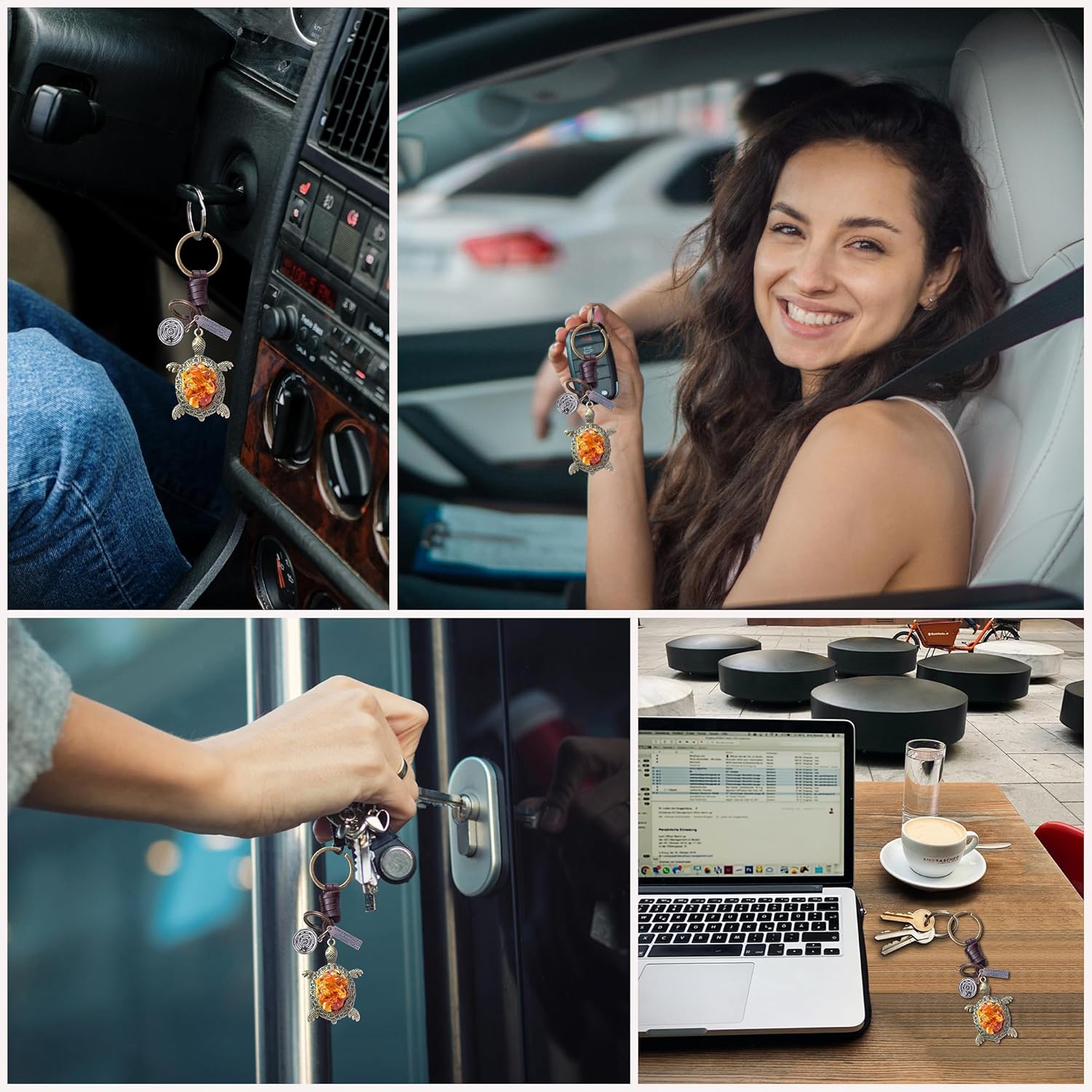 Amber Turtle Keychain Charm – Handmade Vintage Leather – Good Luck Gift Keyring-AuPra