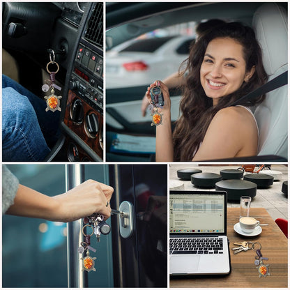 Amber Turtle Keychain Charm – Handmade Vintage Leather – Good Luck Gift Keyring-AuPra