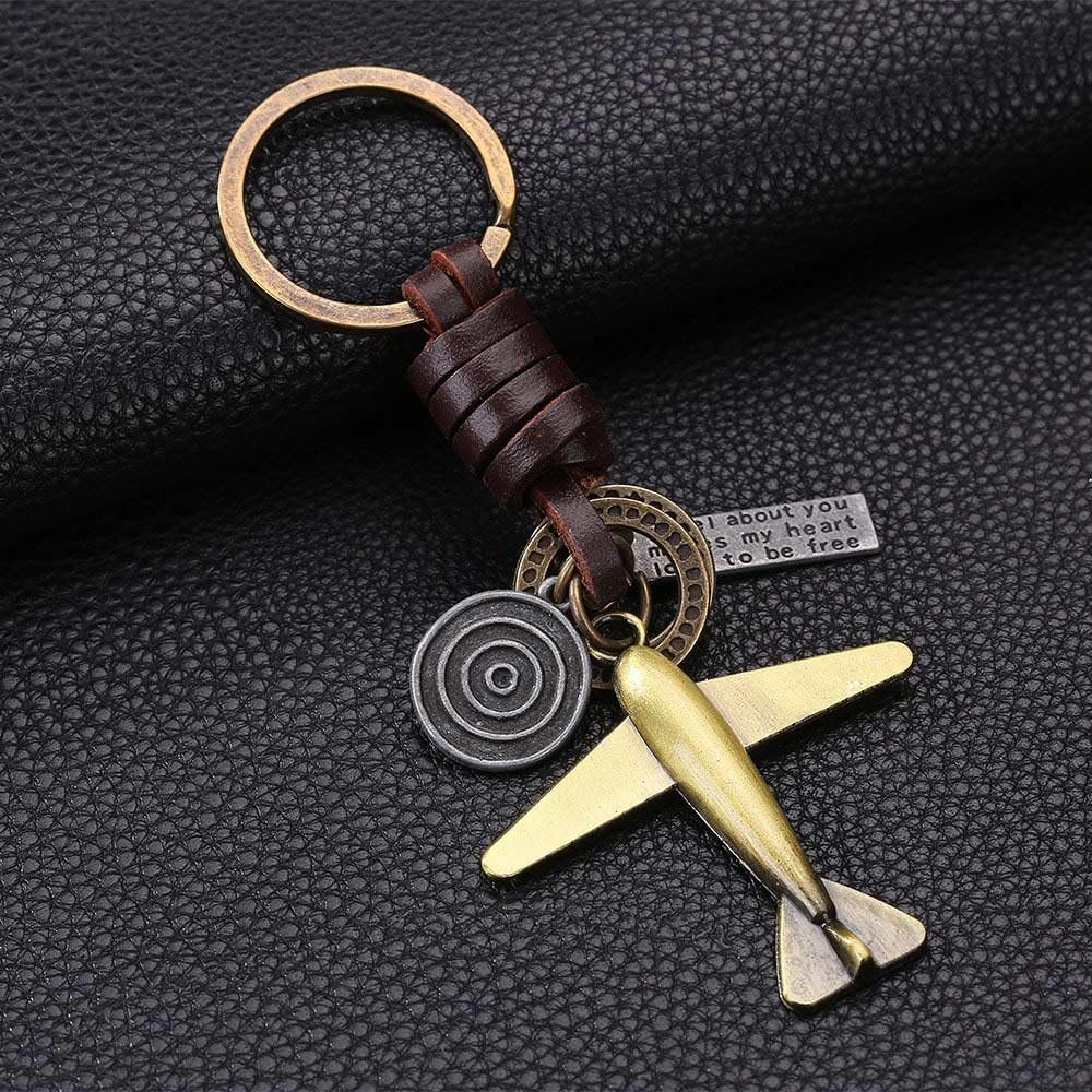 Airplane Keychain Charm – Handmade Vintage Leather – Pilot Gift Keyring-AuPra