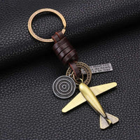 Airplane Keychain Charm – Handmade Vintage Leather – Pilot Gift Keyring-AuPra