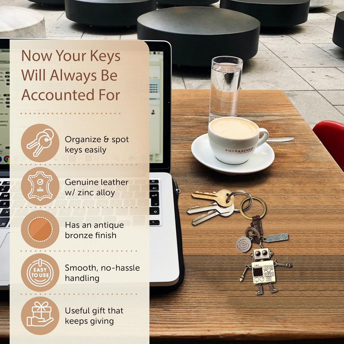 3D Robot Keychain Charm – Handmade Vintage Leather – Funny Gift Keyring-AuPra