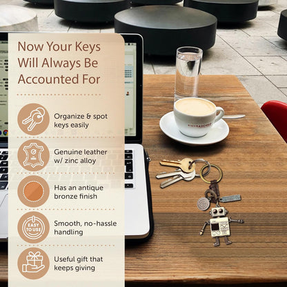 AuPra Robot KeyRing Gifts Women & Men Leather KeyChains Home Car Door Keys Holder Children Funny Present