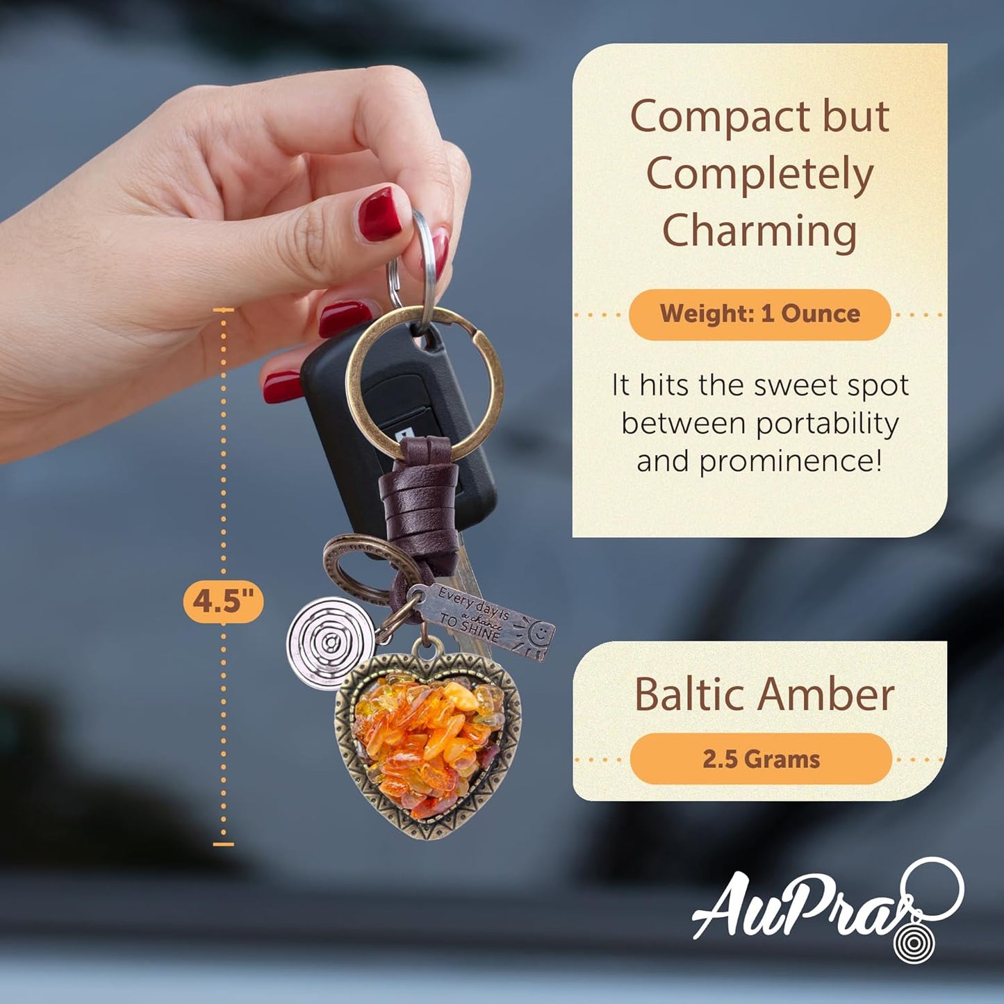 AuPra Amber Heart Keychain for Women & Men Gift Handmade Leather Love Key Chain Home Car Door Keys Vintage Charm I Love You Keyring Valentine Present