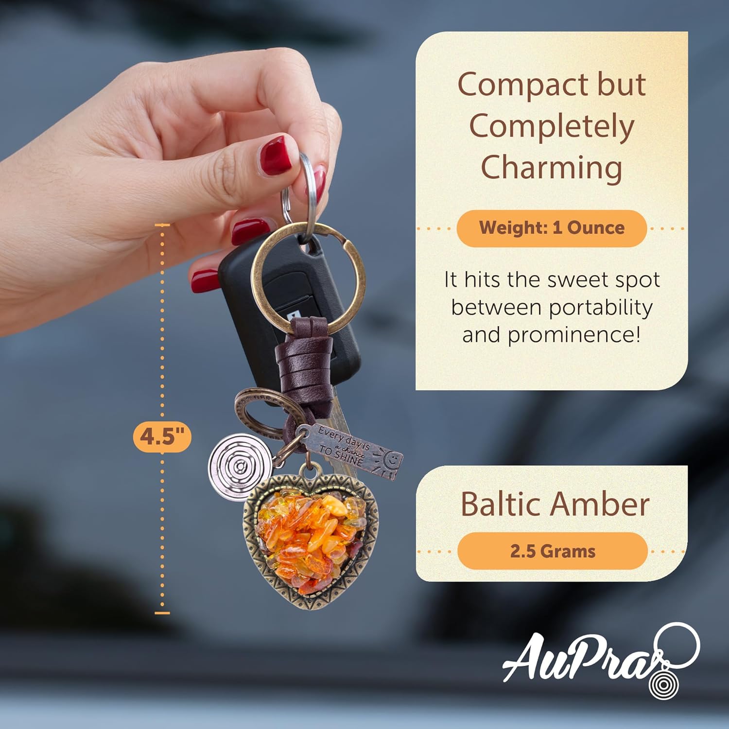 AuPra Amber Heart Keychain for Women & Men Gift Handmade Leather Love Key Chain Home Car Door Keys Vintage Charm I Love You Keyring Valentine Present