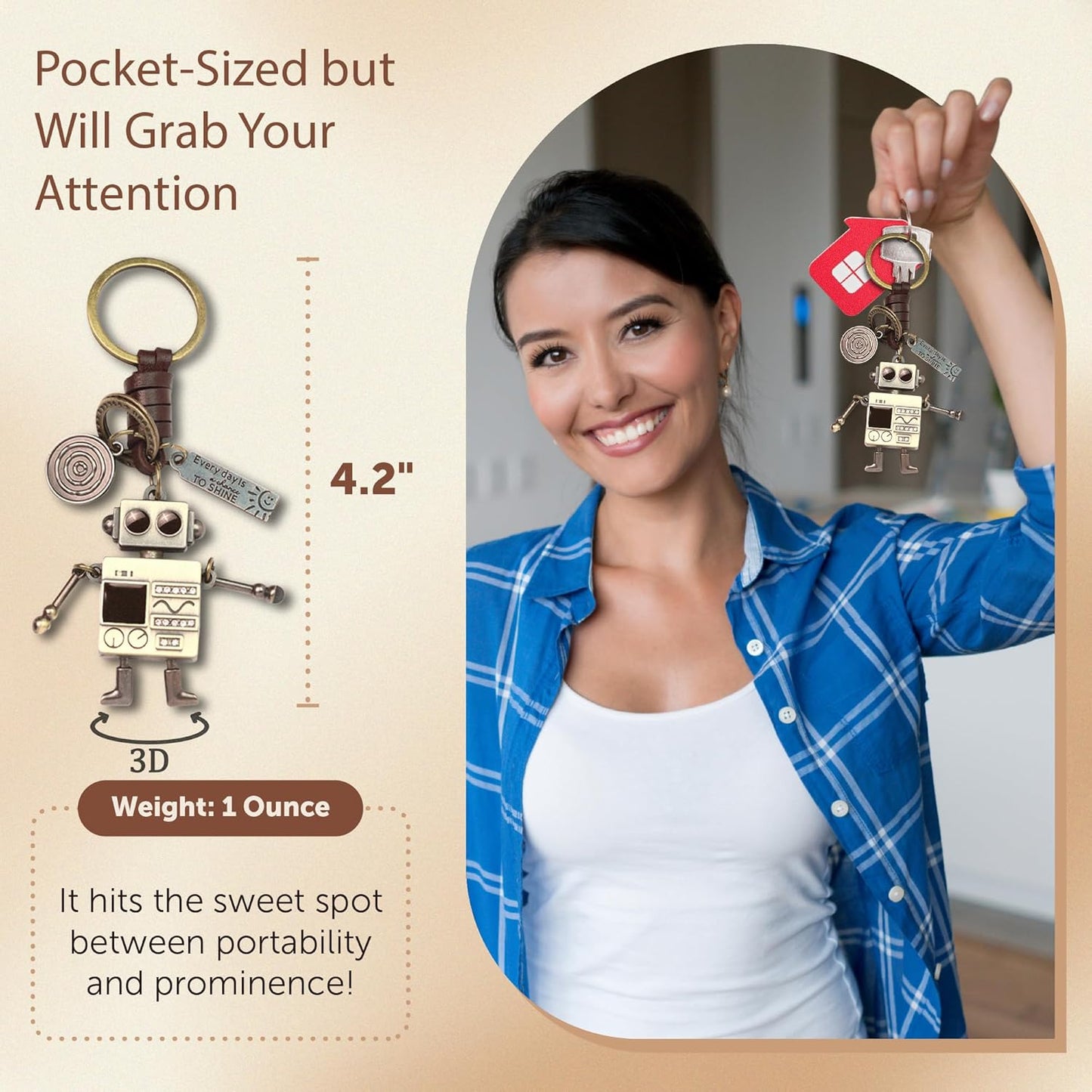 AuPra Robot KeyRing Gifts Women & Men Leather KeyChains Home Car Door Keys Holder Children Funny Present