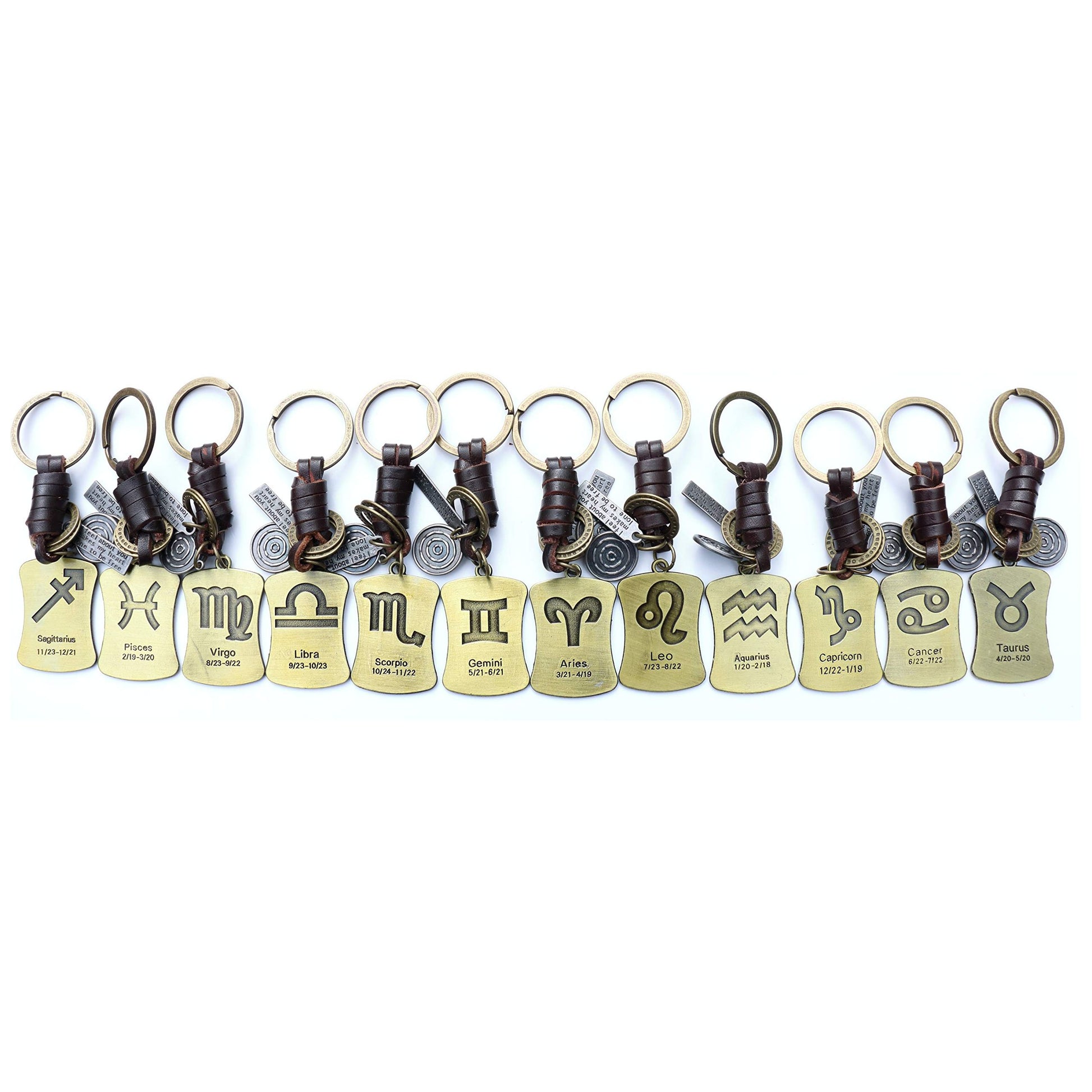 Star Sign Keychain Charm – Handmade Vintage Leather – Zodiac Sign Gift Keyring-AuPra