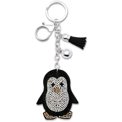 Penguin Crystal Keychain – Velvet Sparkle Tassel Charm – Clip Bag Keyring Gift for Girls-AuPra