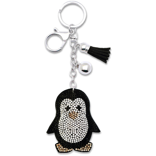 Penguin Crystal Keychain – Velvet Sparkle Tassel Charm – Clip Bag Keyring Gift for Girls-AuPra