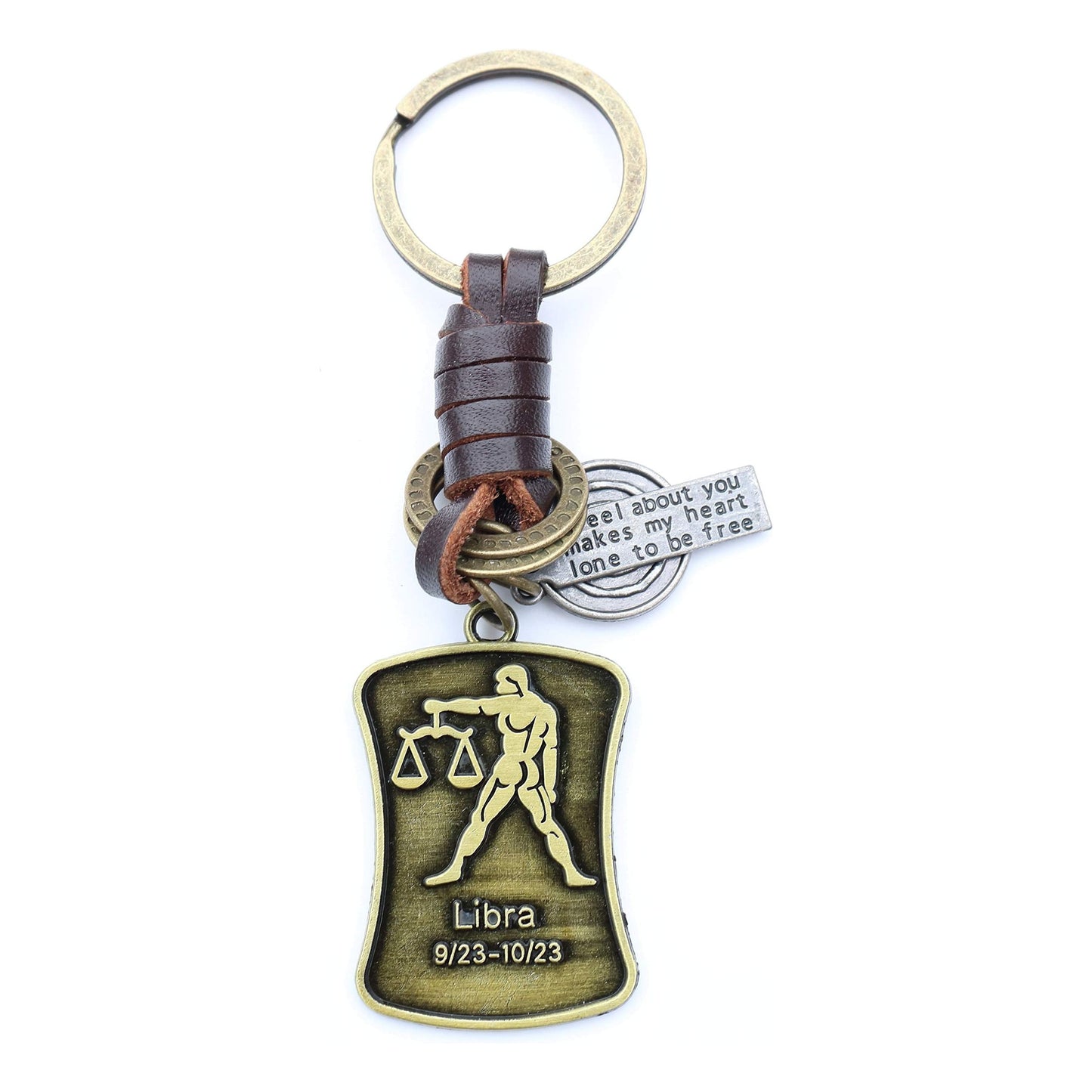 Star Sign Keychain Charm – Handmade Vintage Leather – Zodiac Sign Gift Keyring-AuPra