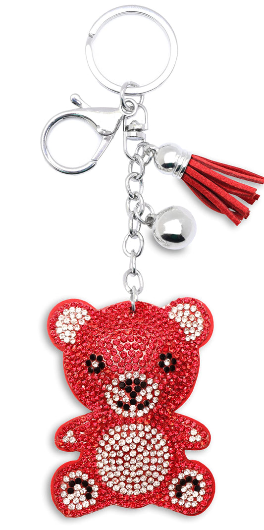 Teddy Bear Crystal Keychain – Velvet Sparkle Tassel Charm – Clip Bag Keyring Gift for Girls