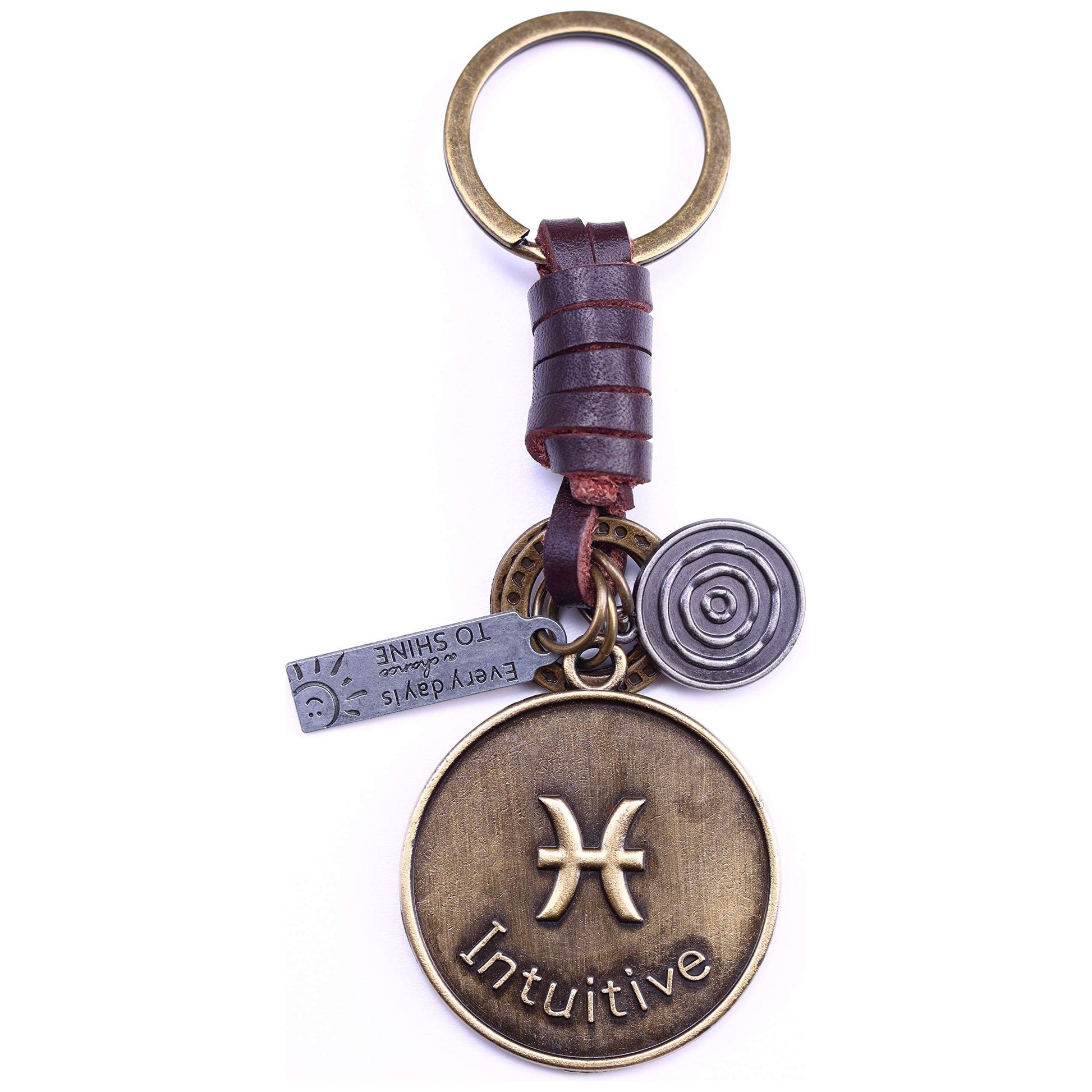 Star Sign Keychain Charm – Handmade Vintage Leather – Zodiac Sign Gift Keyring-AuPra