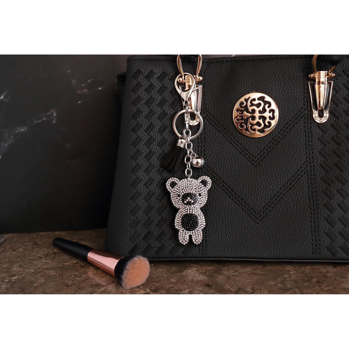 Panda Bear Crystal Keychain – Velvet Sparkle Tassel Charm – Clip Bag Keyring Gift for Girls-AuPra