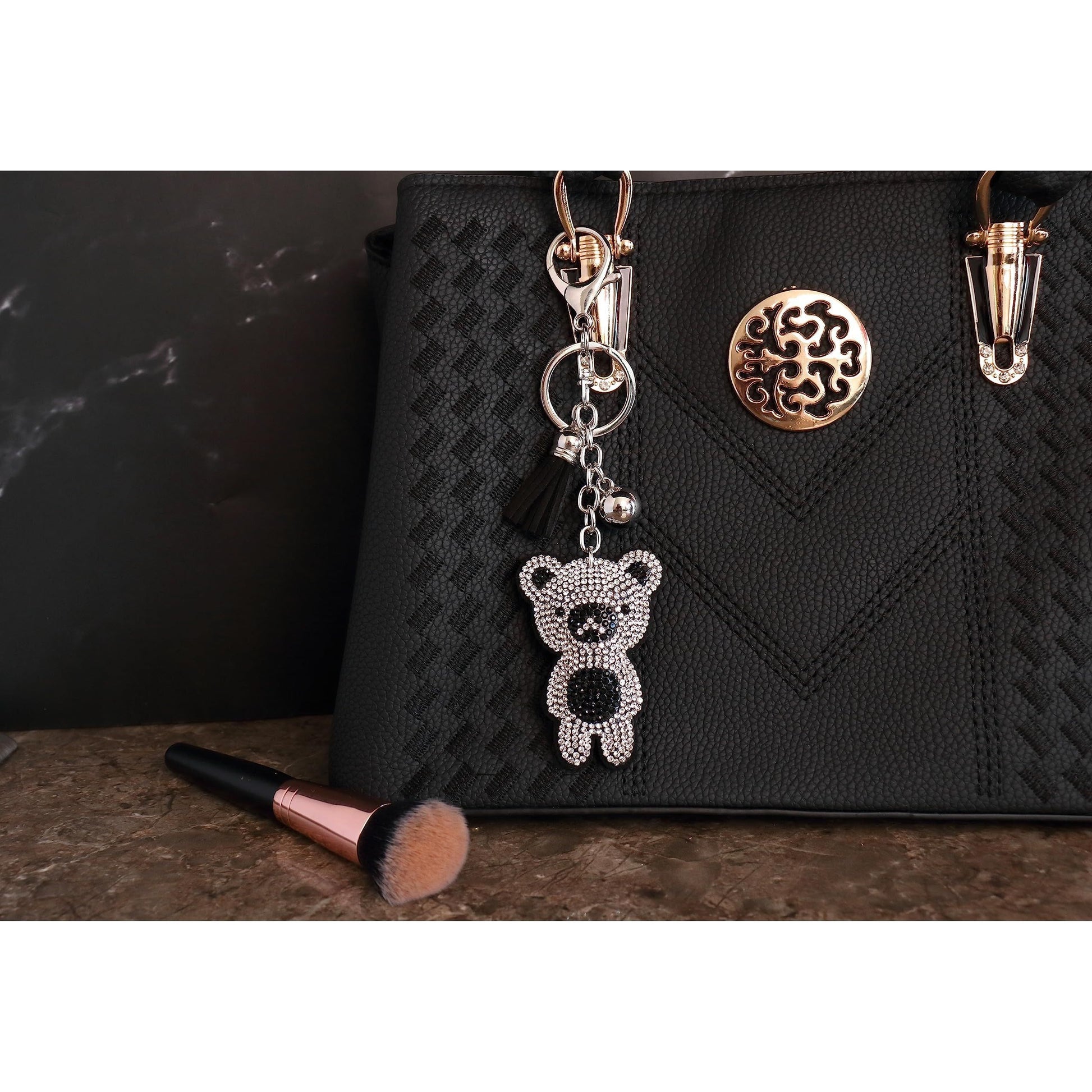 Panda Bear Crystal Keychain – Velvet Sparkle Tassel Charm – Clip Bag Keyring Gift for Girls-AuPra