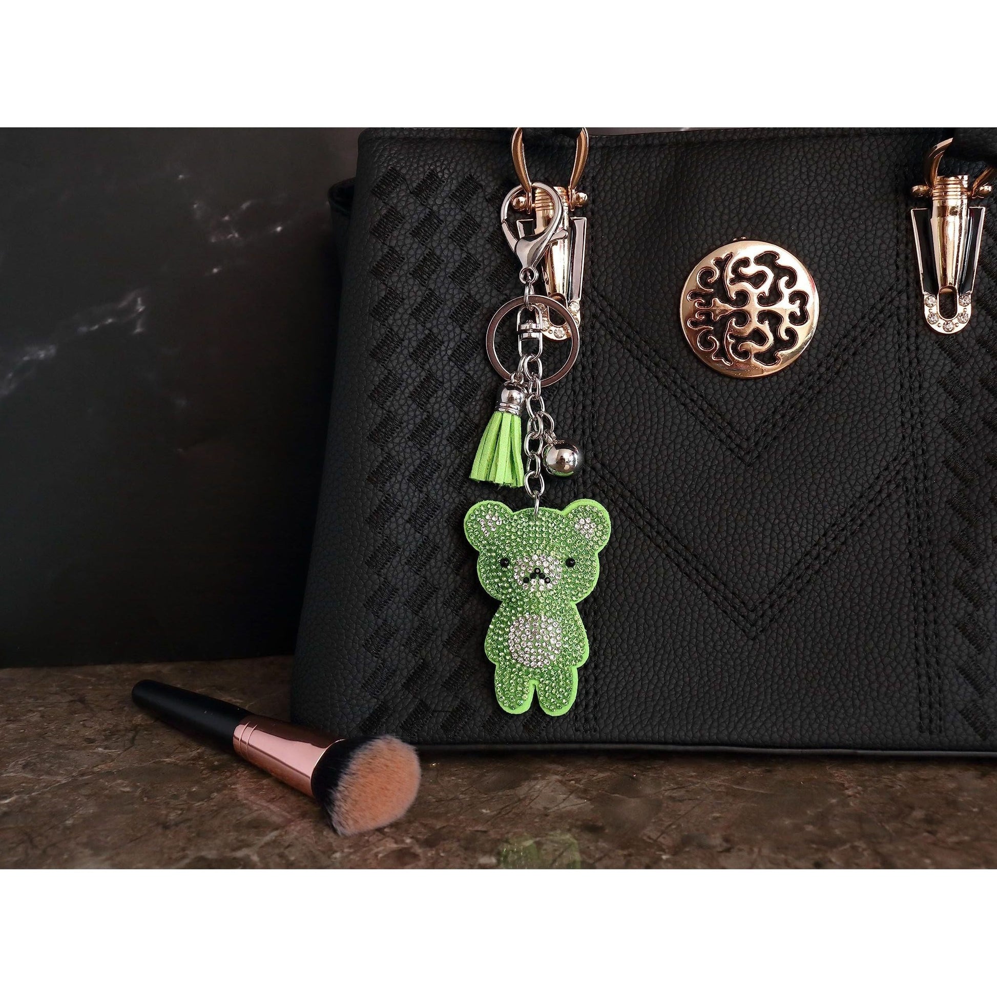 Teddy Bear Crystal Keychain – Velvet Sparkle Tassel Charm – Clip Bag Keyring Gift for Girls-AuPra