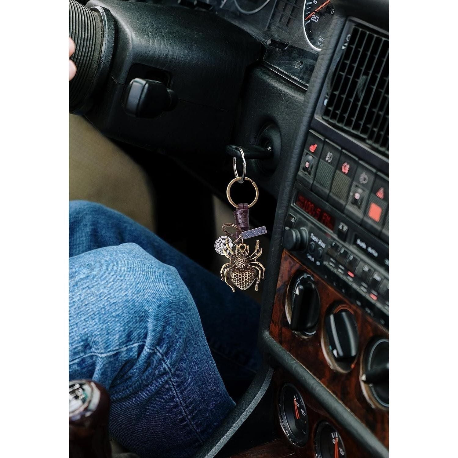 Spider Keychain Charm – Handmade Vintage Leather – Tarantula Gift Keyring-AuPra