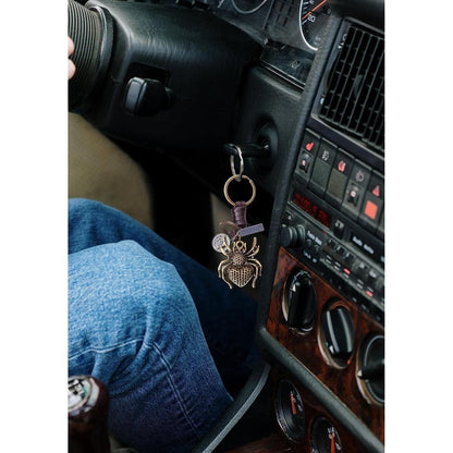 Spider Keychain Charm – Handmade Vintage Leather – Tarantula Gift Keyring-AuPra
