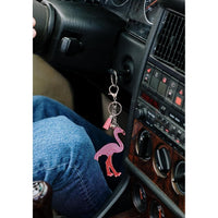 Pink Flamingo Crystal Keychain – Velvet Sparkle Tassel Charm – Clip Bag Keyring Gift for Girls-AuPra