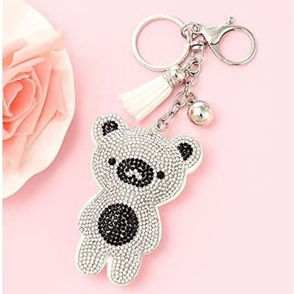 Panda Bear Crystal Keychain – Velvet Sparkle Tassel Charm – Clip Bag Keyring Gift for Girls-AuPra