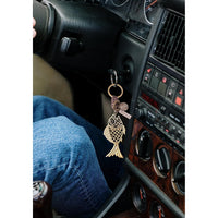 Golden Fish Keychain Charm – Handmade Vintage Leather – Good Luck Gift Keyring-AuPra