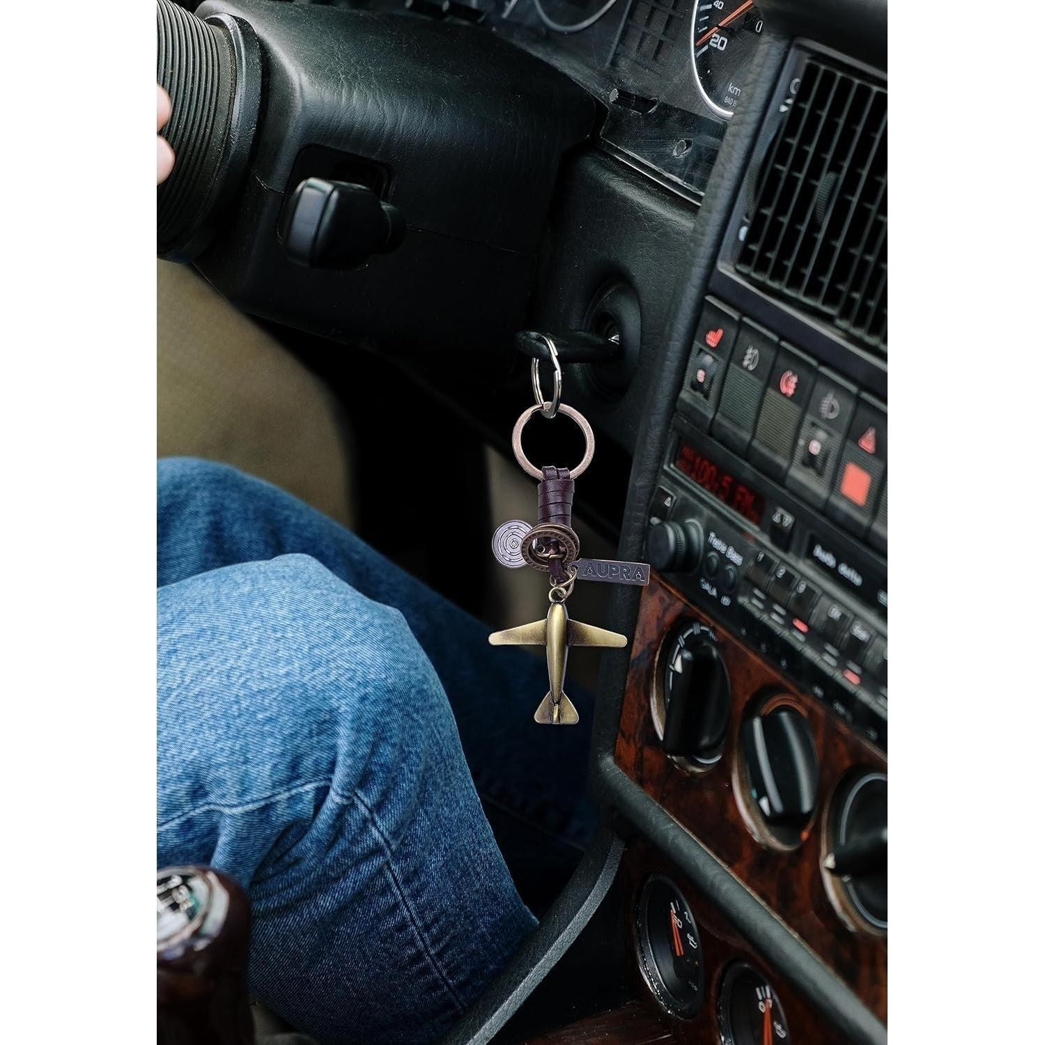 Airplane Keychain Charm – Handmade Vintage Leather – Pilot Gift Keyring-AuPra