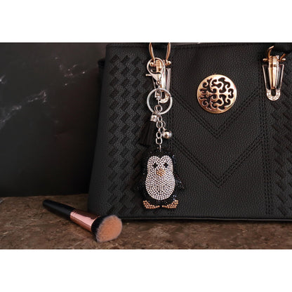 Penguin Crystal Keychain – Velvet Sparkle Tassel Charm – Clip Bag Keyring Gift for Girls-AuPra