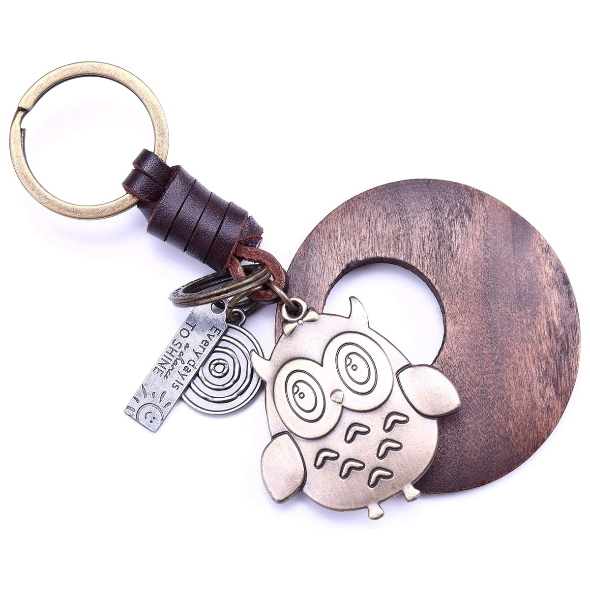 Owl Keychain Charm – Handmade Vintage Leather – Bird Lover Gift Keyring-AuPra