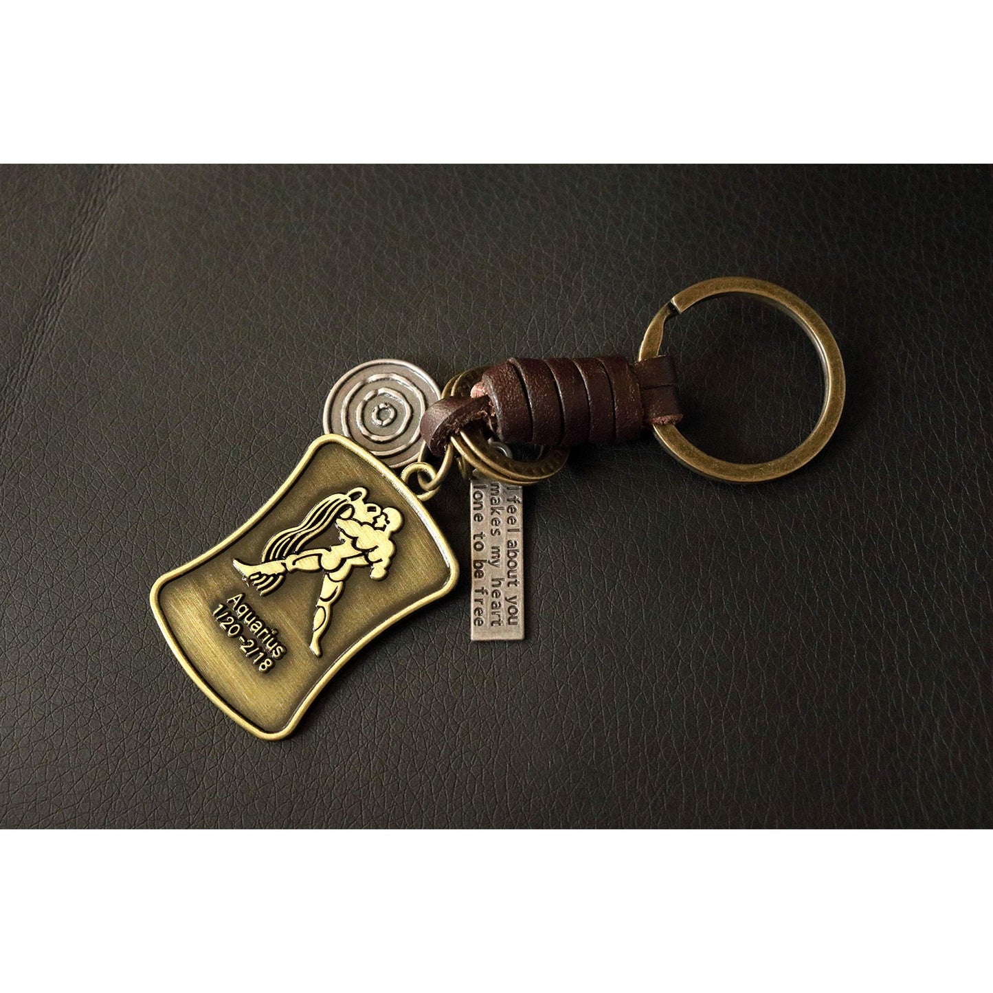 Star Sign Keychain Charm – Handmade Vintage Leather – Zodiac Sign Gift Keyring-AuPra