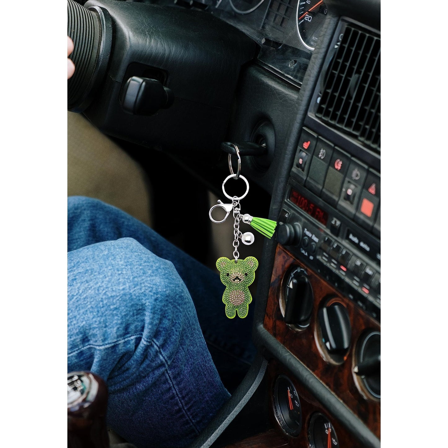 Teddy Bear Crystal Keychain – Velvet Sparkle Tassel Charm – Clip Bag Keyring Gift for Girls-AuPra