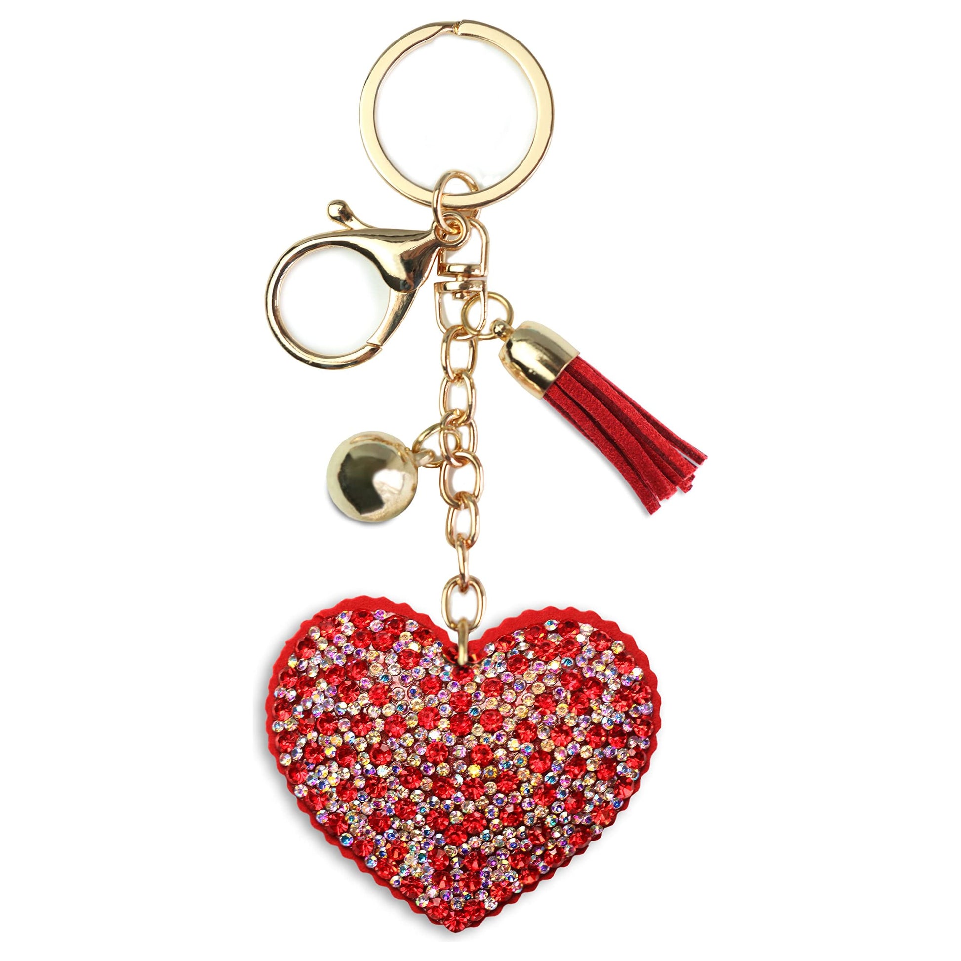 Heart Crystal Keychain – Velvet Sparkle Tassel Charm – Clip Bag Keyring Gift for Girls-AuPra