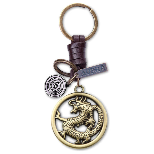 Dragon Keychain Charm – Handmade Vintage Leather - Power Symbol Gift Keyring-AuPra