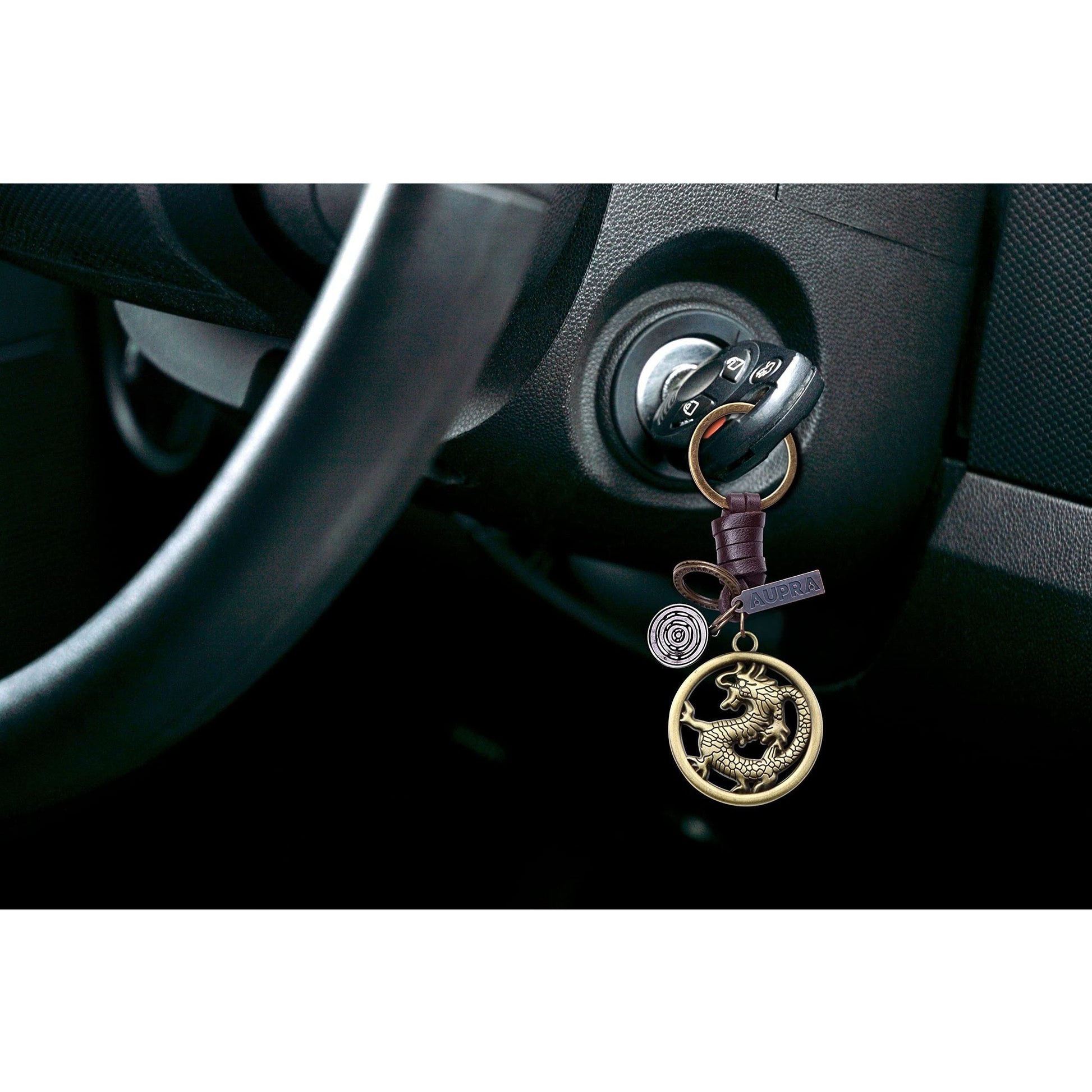 Dragon Keychain Charm – Handmade Vintage Leather - Power Symbol Gift Keyring-AuPra