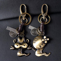 Zodiac Animal Keychain – Handmade Vintage Leather – Lucky Gift Keyring Collection-AuPra