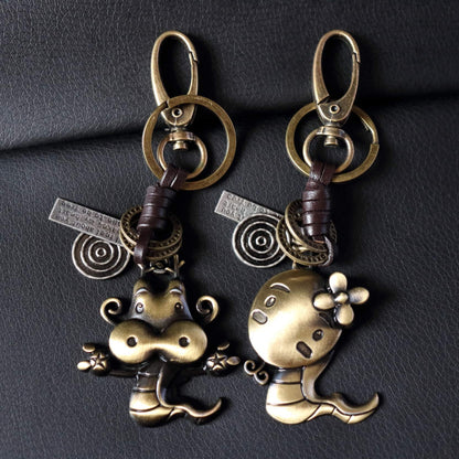 Zodiac Animal Keychain – Handmade Vintage Leather – Lucky Gift Keyring Collection-AuPra