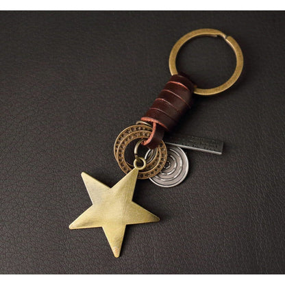 Star Keychain Charm – Handmade Vintage Leather – Wish Symbol Gift Keyring-AuPra
