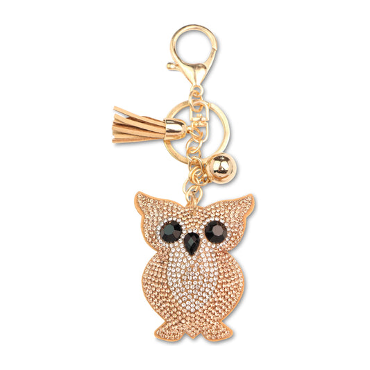 Owl Crystal Keychain – Velvet Sparkle Tassel Charm – Clip Bag Keyring Gift for Girls-AuPra