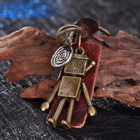 3D Robot Keychain – Handmade Vintage Leather – Funny Gift Keyring Charm-AuPra
