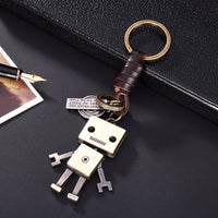 3D Robot Keychain Charm – Handmade Vintage Leather – Funny Gift Keyring-AuPra