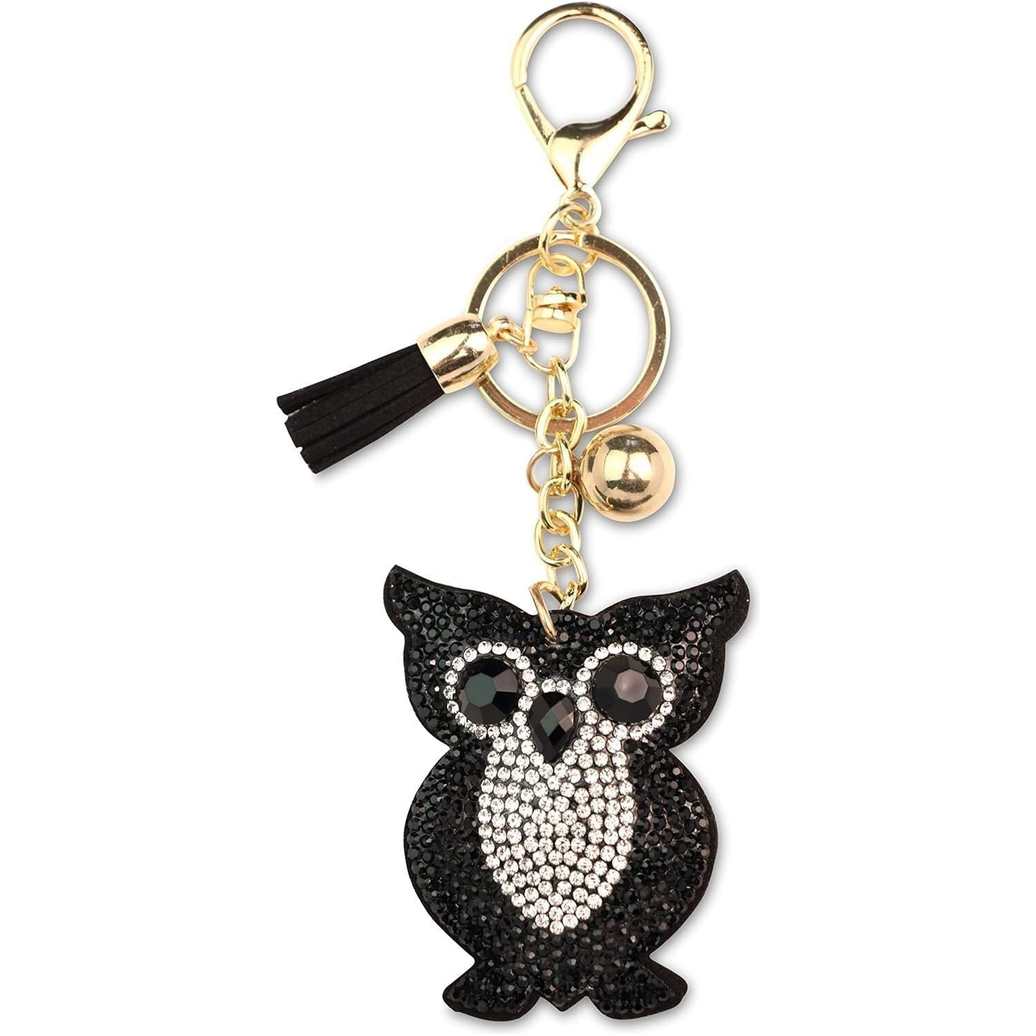 Owl Crystal Keychain – Velvet Sparkle Tassel Charm – Clip Bag Keyring Gift for Girls-AuPra
