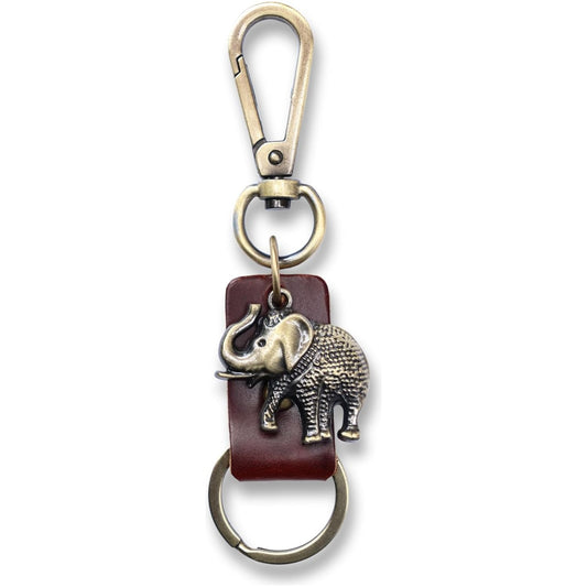 Elephant Keychain Gift – Handmade Vintage Leather – Good Luck Keyring Charm-AuPra